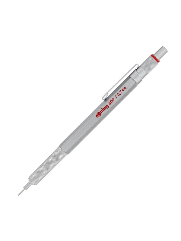 600 Mekanisk Blyant | 0,7 Mm | Sølv All Metal Body Propelling Blyant | Skridsikkert Knurled Greb & Sekskantet Tønde fra Rotring