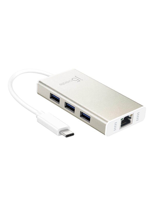 3 Port Usb Hub (with Ethernet)i Usb Hub   Usb 3.0   3 Ports   Sølv fra J5create