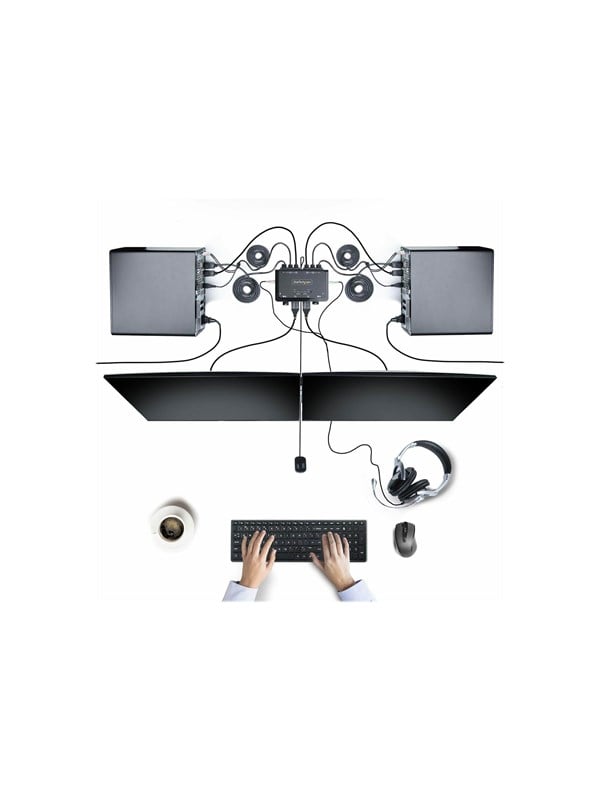 2 Port Dual Monitor Displayport Cable Kvm Switch 4k 60hz Compact Kvm With 5ft 1.5m Usb A Displayport Audio Integrated Cables Bus Powered fra Startech.com