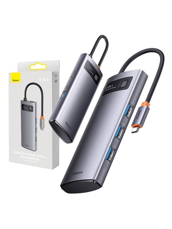 4in1 Metal Gleam Series Usb C To 4x Usb 3.0 Usb Hub   Usb 3.0   5 Ports   Sølv fra Baseus