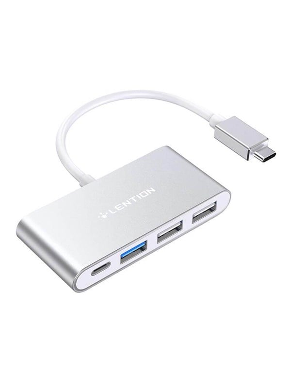4in1 Hub Usb C To Usb 3.0 + 2x Usb 2.0 + Usb C (silver) Usb Hub   Usb 3.0   4 Ports   Sølv fra Lention