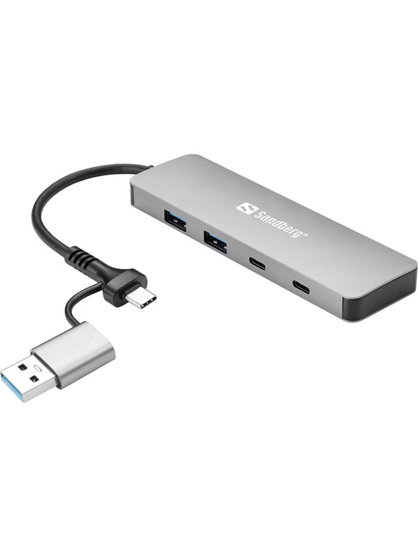 4 Port Usb Hub Usb Hub   Usb 3.0   4 Ports   Sølv fra Sandberg