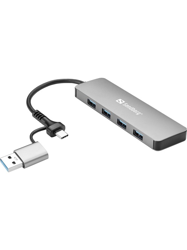 4 Port Usb Hub Usb Hub   Usb 3.0   4 Ports   Sølv fra Sandberg