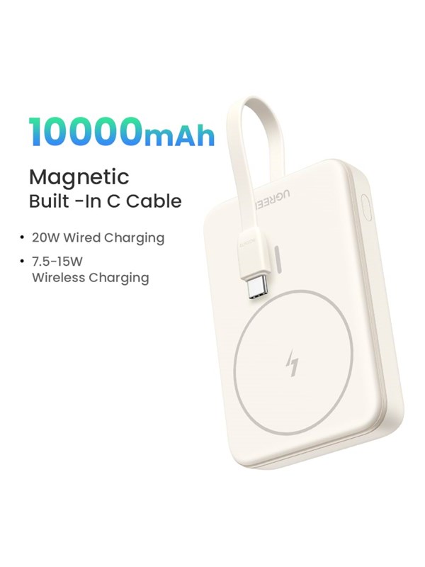 10000mah Magnetic Wireless Power Bank Powerbank   Beige   10000 Mah fra Ugreen