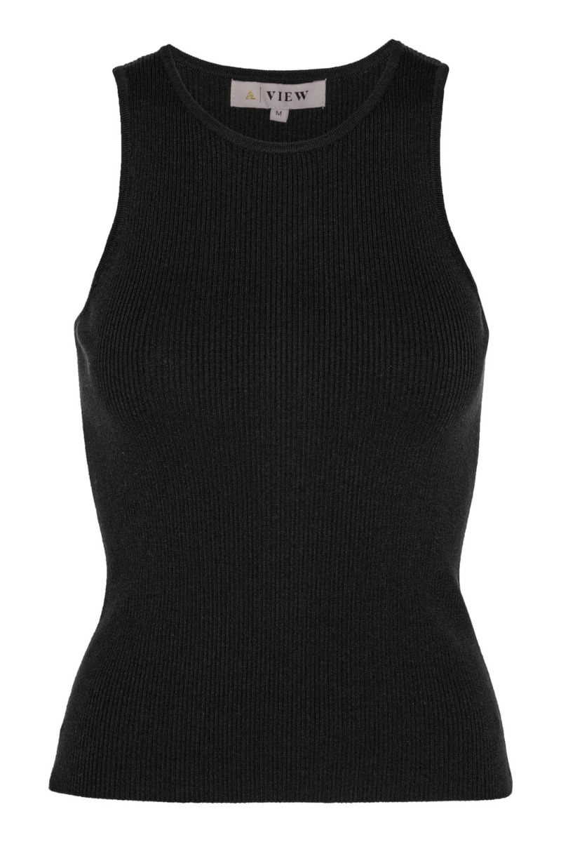 A View   Top   Rib Knit Tank Top   Black fra A-view