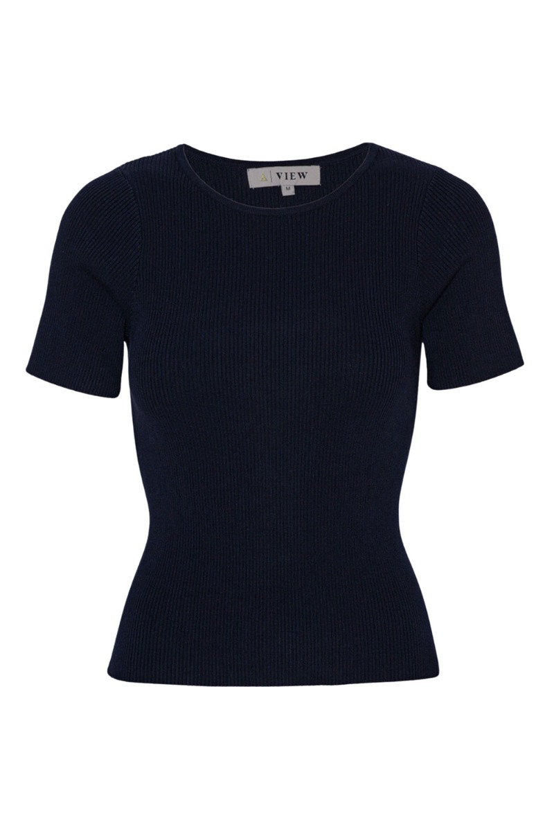 A View   T Shirt   Rib Knit Short Sleeve Top   Black fra A-view