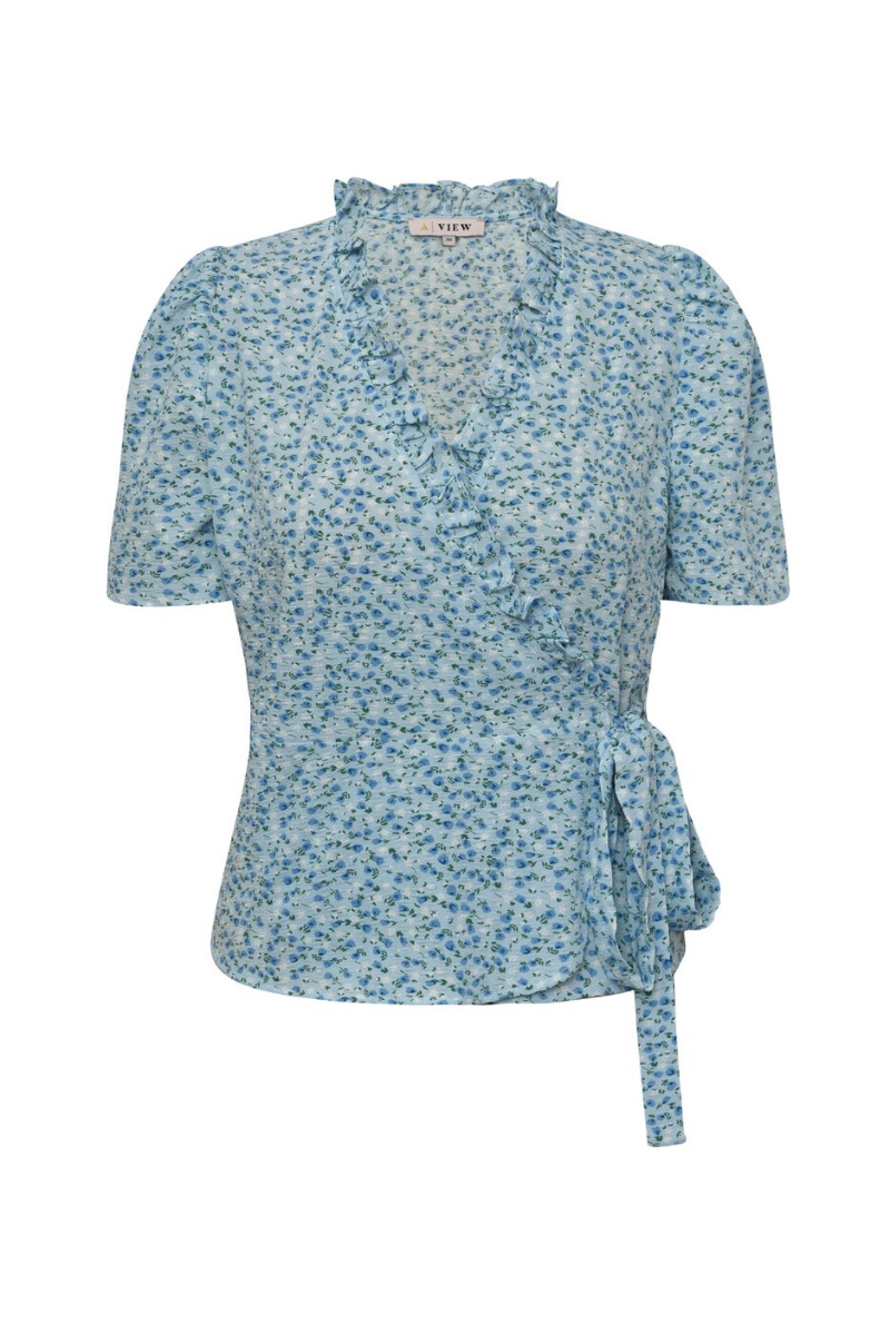 A View   Bluse   Peony Wrap Blouse   Blue White fra A-view