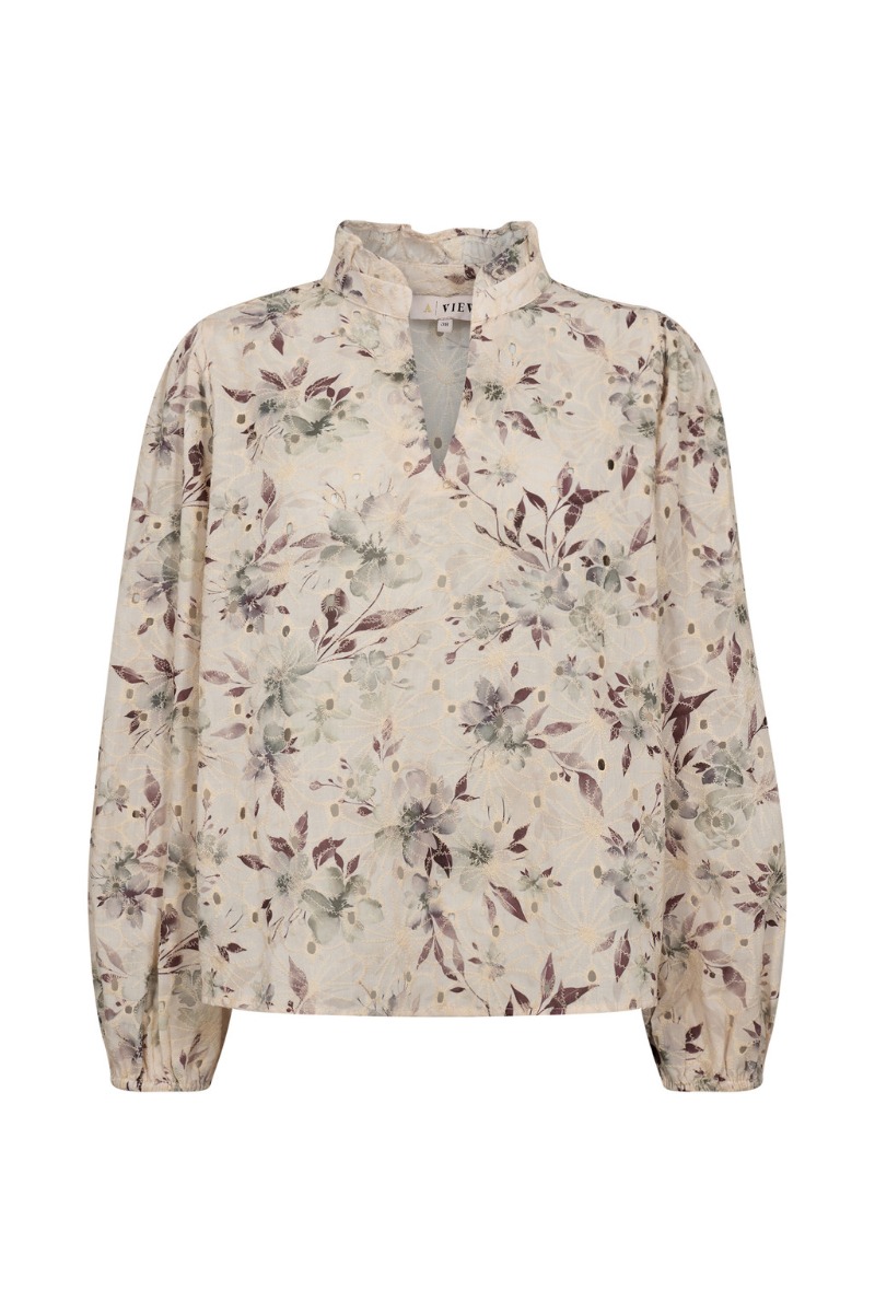 A View   Bluse   Grete Blouse   Off White Dusty Green (levering Slut Juli) fra A-view