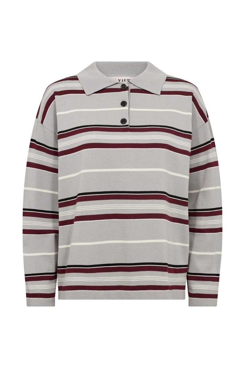 A View   Bluse   Polo Long Sleeve Stripe Knit Blouse   Grey Off White (levering Slut Juli) fra A-view